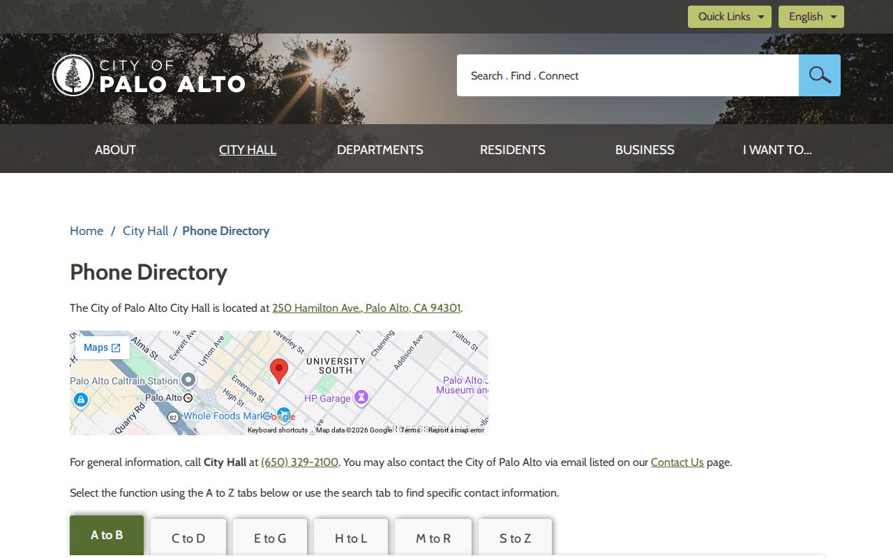 Palo Alto people search using the city phone directory