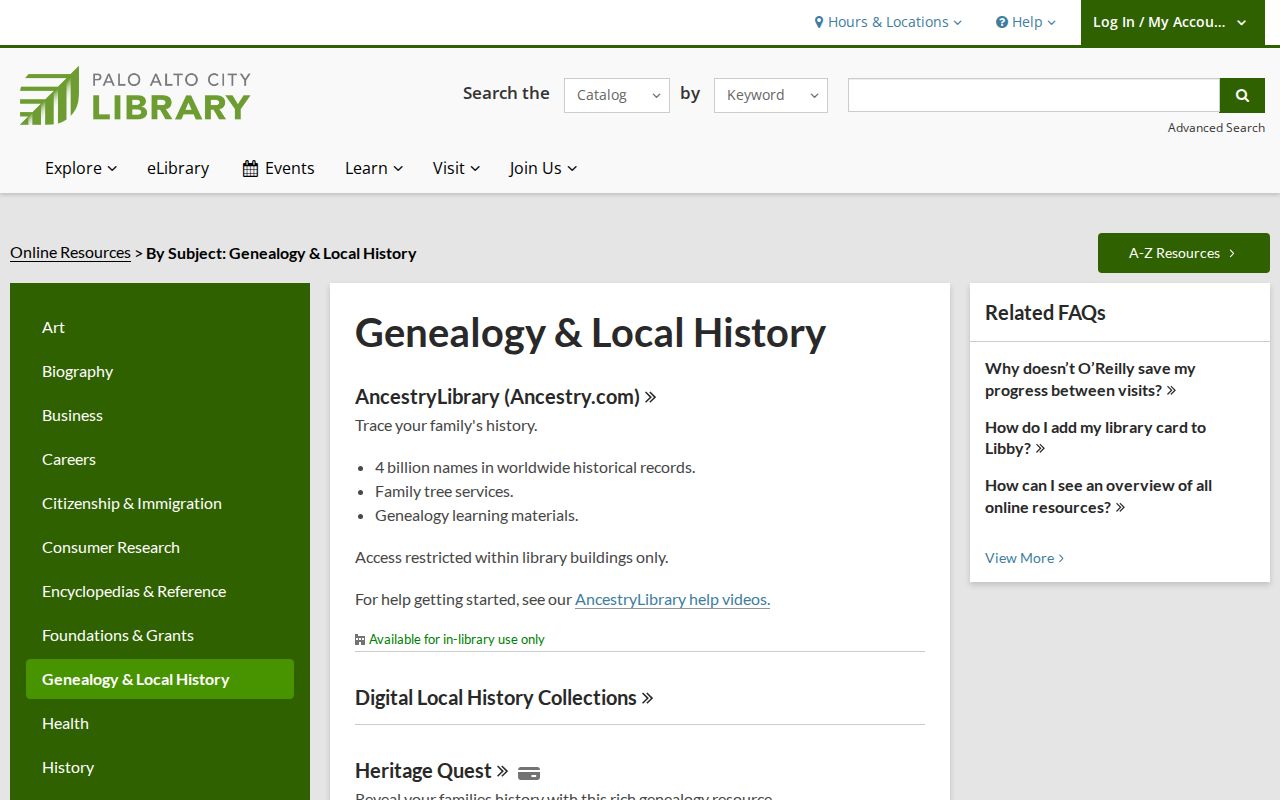 Palo Alto people search in library genealogy and local history records