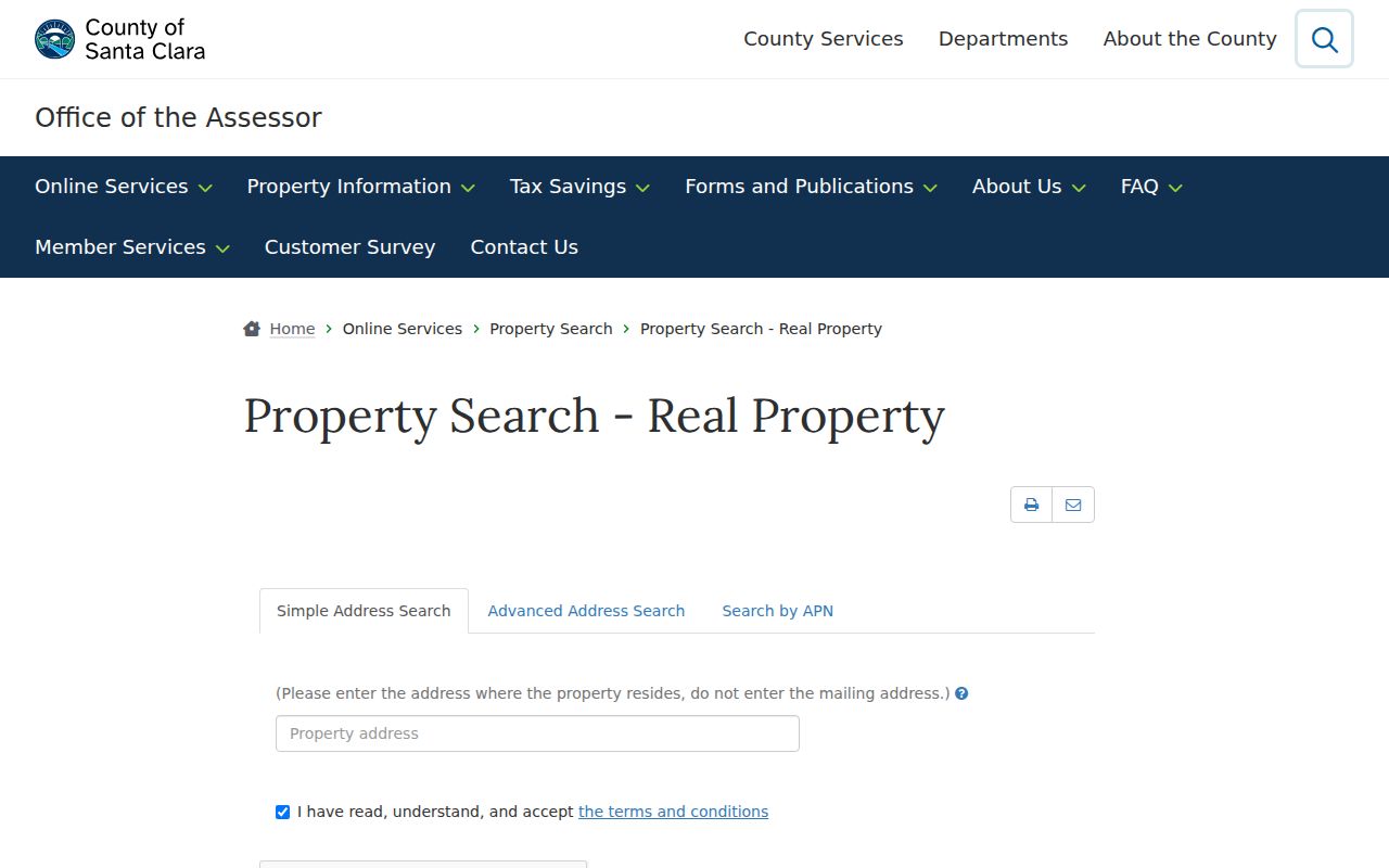 Palo Alto people search using the Santa Clara Assessor property form